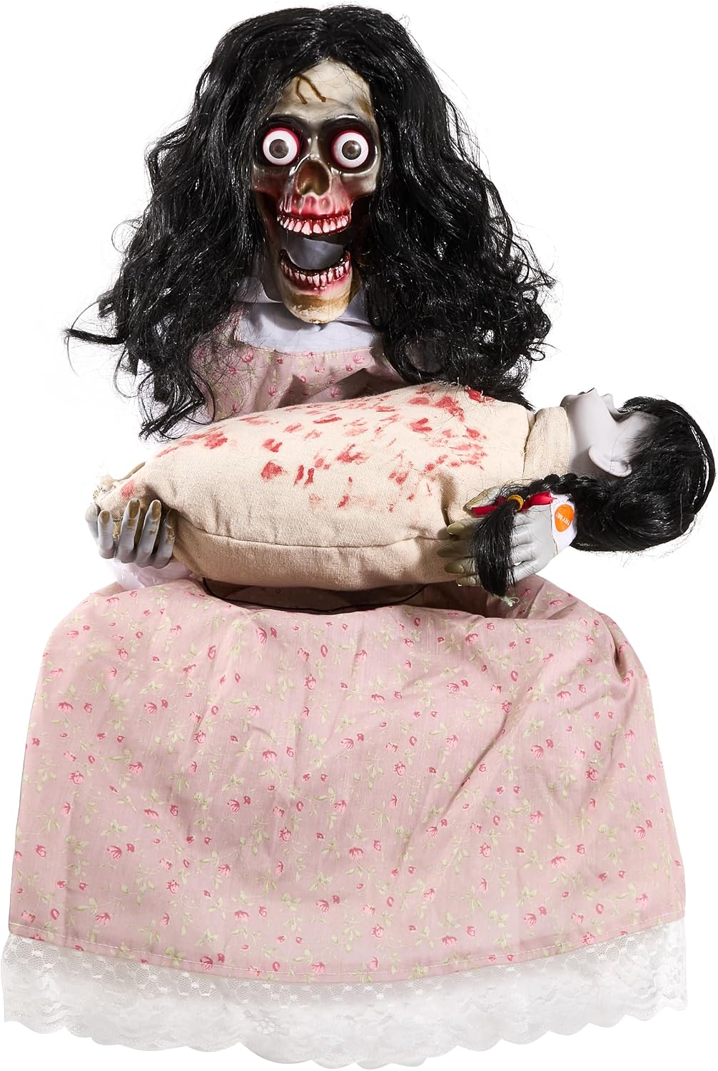 Halloween Animatronics Creepy Sitting Skeleton & Doll Animated Decoration...