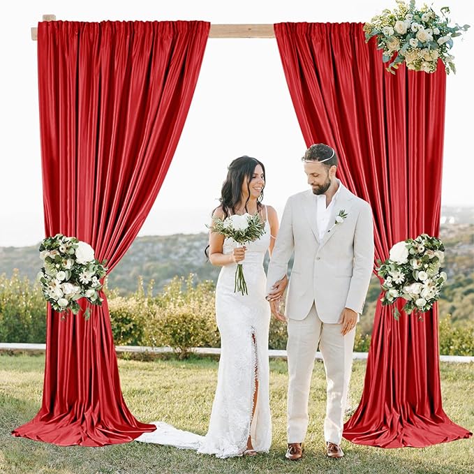 Sugargirl 10x10FT Red Backdrop Curtains Polyester Photo Backdrop Drapes Curtains 2 Panels with Rod Pockets for Party Birthday Wedding Photography Home Decoration
