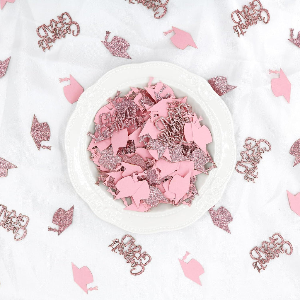 200PC Rose Gold Pink Graduation Confetti Decorations Class of 2026 Glitter Congrats Grad Confetti for Table Graduation Cap Scatters for Pink Grad Party decorations 2026