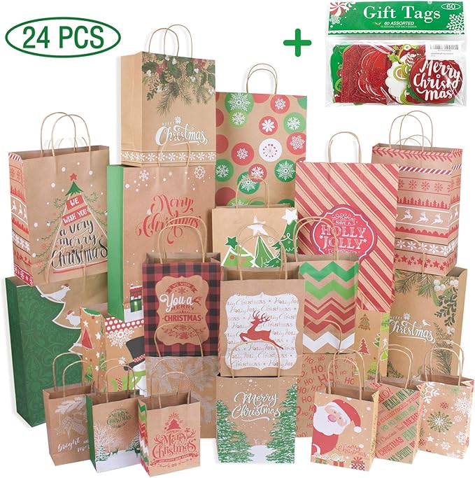 Christmas Gift Tags 60 Count with Untied String (15 Assorted Glitter, Foil, Printed Designs for DIY Xmas Present Wrap and Label Package Name Card)