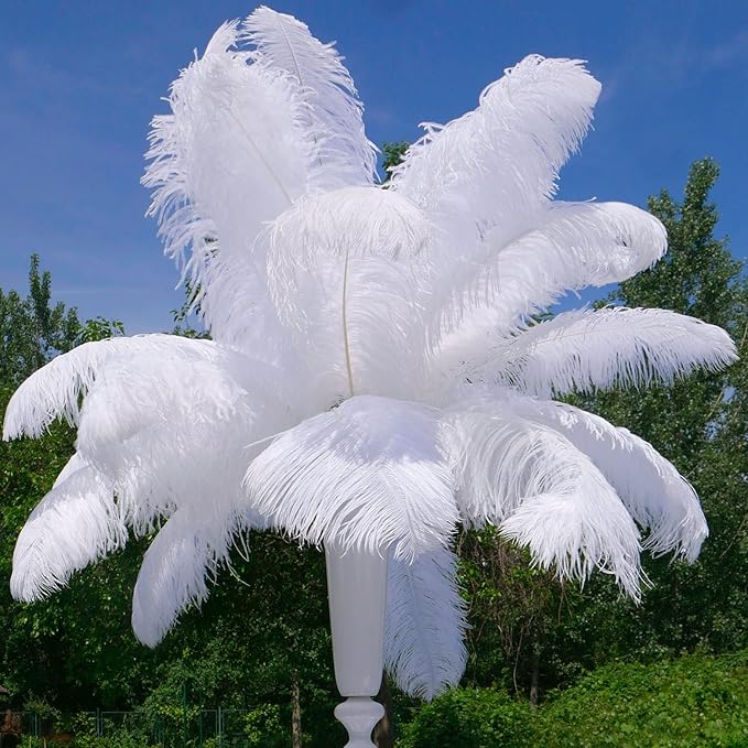Retrowavy 30 Pcs 18-20 Inch Large Natural Ostrich Feathers Bulk for Centerpieces for Wedding Party Centerpieces Home Decoration Flower Arrangement (White)