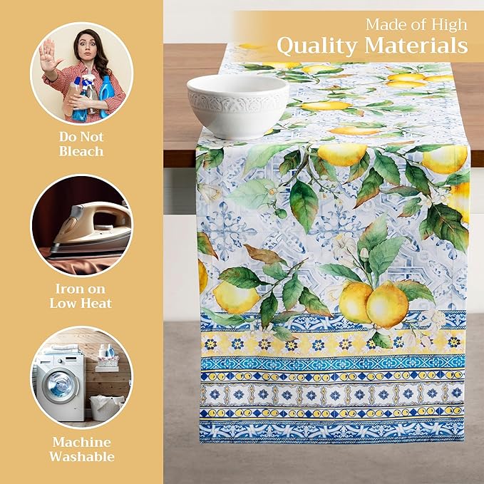 Maison d' Hermine Table Runner 100% Cotton Single Layer Table Runners 72 inches Long Decorative for Home Kitchen Dining Party Baby Shower Wedding Bridal Shower Spring Summer (Citrus, 14.50" x 72")