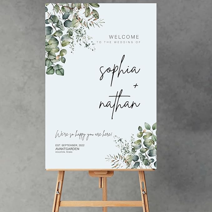 Wedding welcome sign, Greenery welcome sign, Modern greenery eucalyptus wedding sign
