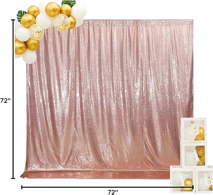 SquarePie Sequin Backdrop Non-Transparent Background Sparkly Curtain for Wedding Party 6FT x 6FT Rose Gold