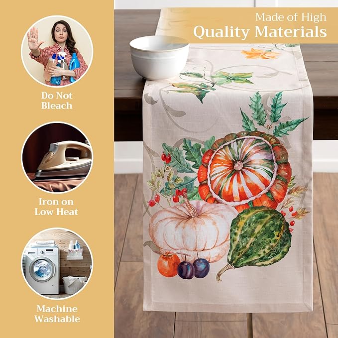 Maison d' Hermine Table Runner 100% Cotton Single Layer Table Runners 72 inches Long for Thanksgiving Christmas Decorations Home Kitchen Dining Party Wedding (Lumina, 14.5" x 72")