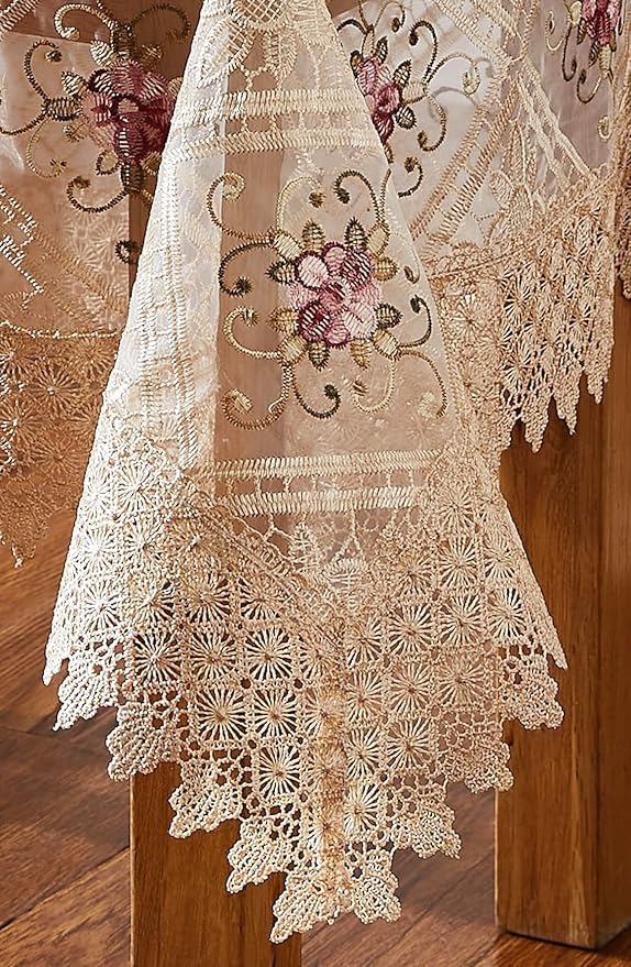 WARM HOME DESIGNS Gold Lace Placemats Set of 2. 18 Inch Crochet Doilies are Embroidered with Intricate Flower Design. Can Be Used As Lace Doilies for Desert Tray or Macrame Place Mat. VTP Linen 18