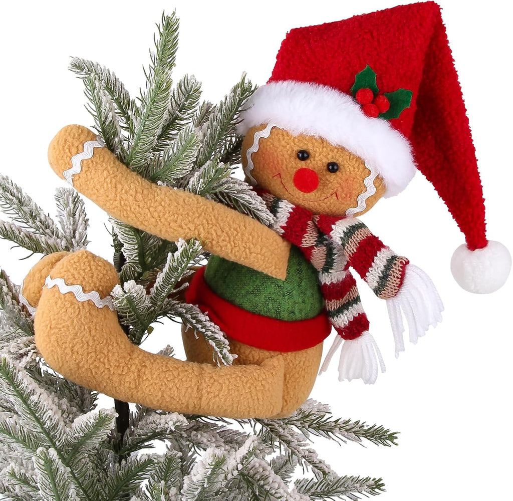 Gingerbread Man Christmas Tree Topper Decorations, Unique Funny Gingerbread Tree Topper Xmas Santa Hat Gingerbread Plush for Christmas Tree Wine Bottle Curtain Ornaments, Christmas Holiday Home Decor