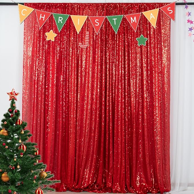 ShinyBeauty Red Sequin-Backdrop-20FTx10FT Sequin Fabric Backdrop for Photoshoot Red Wedding Drapes Heavy Duty Backdrop 10FT Glitter Backdrops Happy Birthday, Baby Shower Background
