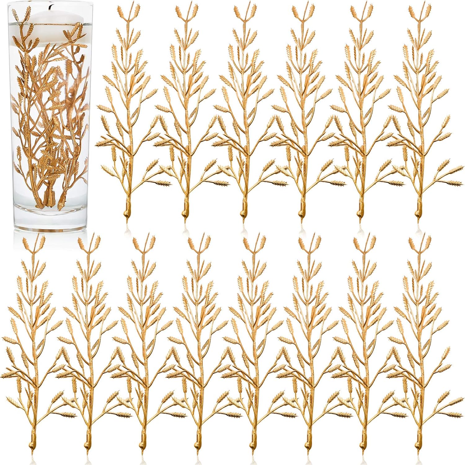WILLBOND 50 Pcs Faux Flowers for Floating Candles Floating Flowers Vase Fillers for Centerpieces Mini Flower Filler Filling in Cylinder for Wedding Centerpiece Party Decor (Gold)