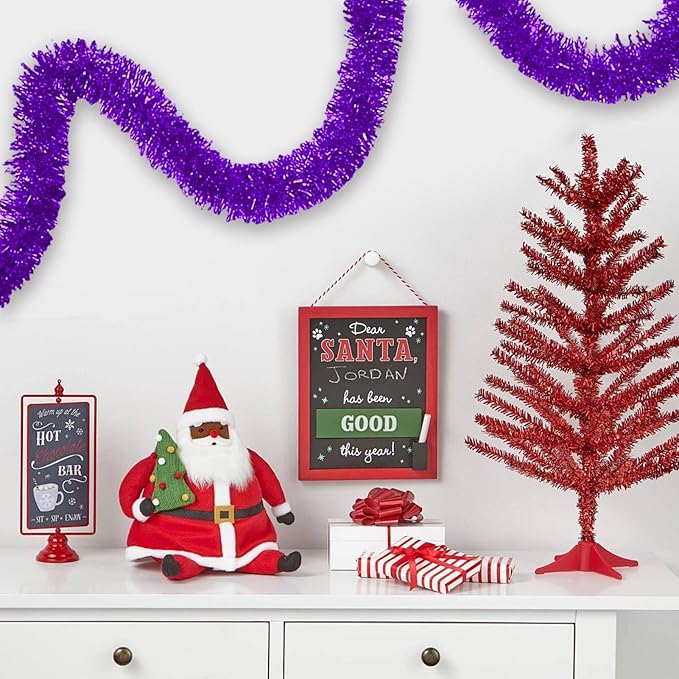 25 Feet Purple Christmas Tinsel Garland, Metallic Foil Twist Banner Wall Hanging Tinsel Streamers Backdrop for Parade Floats, Christmas, Mother's Day, Birthday Party Decorations(4in x 25ft)