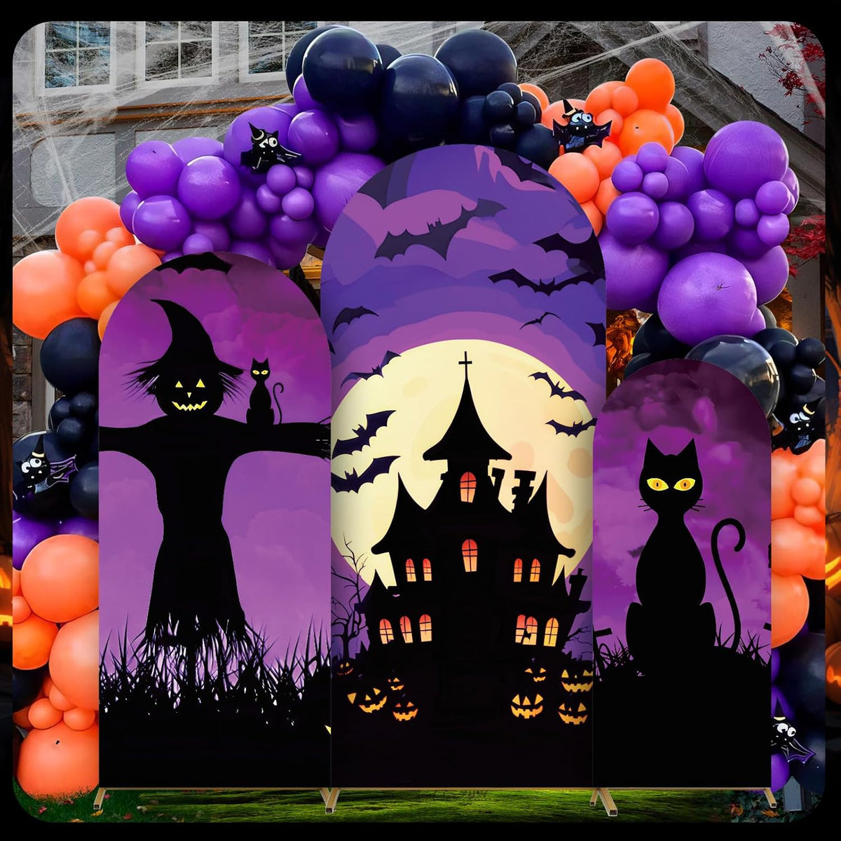 3 Pcs Halloween Arch Cover 4ft, 5ft, 6ft Arch Covers Stretchy Backdrop Skelet...