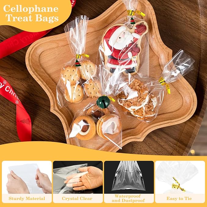 Cidenbio 100 PCS Cellophane Treat Bags, 5x7 In Clear Cellophane Gift Bags with Twist Ties Plastic Goodie Bag for Party Favor Cookie Candy Popcorn Bakery Chocolate Gift Wrapping