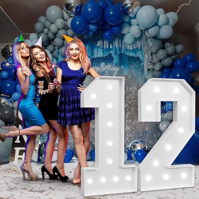 Marquee Numbers Large 12th-Birthday Decorations: 4ft Light Up Number Party Decor 21 Year Old Girl And Boy Birthday Decoration Backdrop 21 Anniversary Cardboard Big Mosaic Balloon Frame Number 12