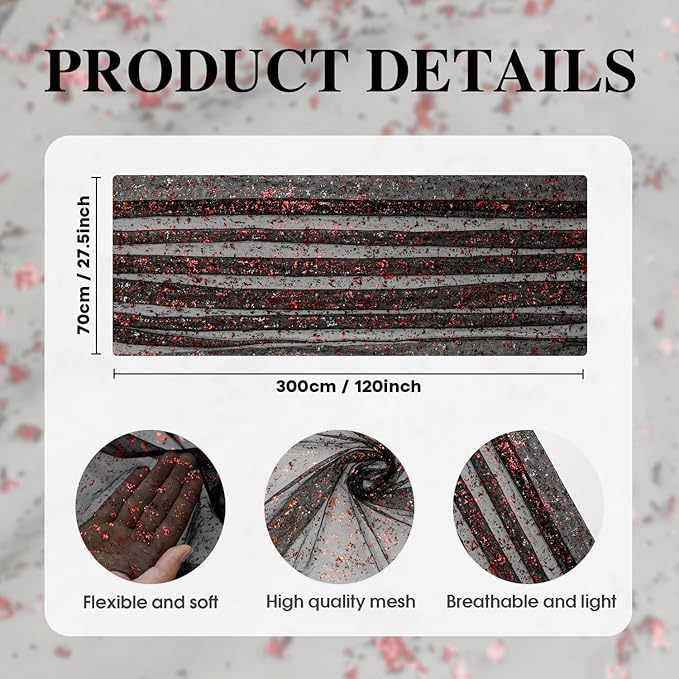 Artoid Mode Black Red Gold Gauze Table Runner 120 Inch 10FT, Glitter Metallic Foil Sheer Dining Wedding Anniversary Holiday Table Decor for Home Party