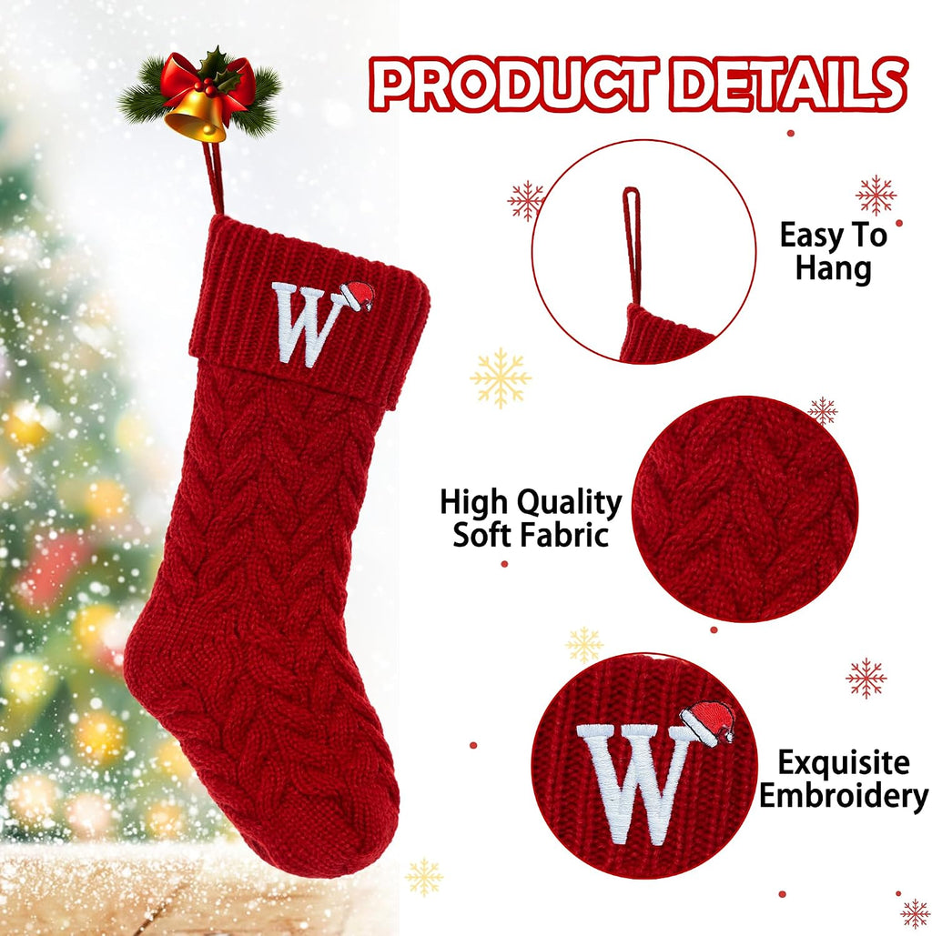 Initial Christmas Stockings,Monogram Letter Stocking Knit Family Stockings | 18 Inches Large Xmas Stockings, Holiday Stockings for Fireplace Christmas Party Decoration (Red S)