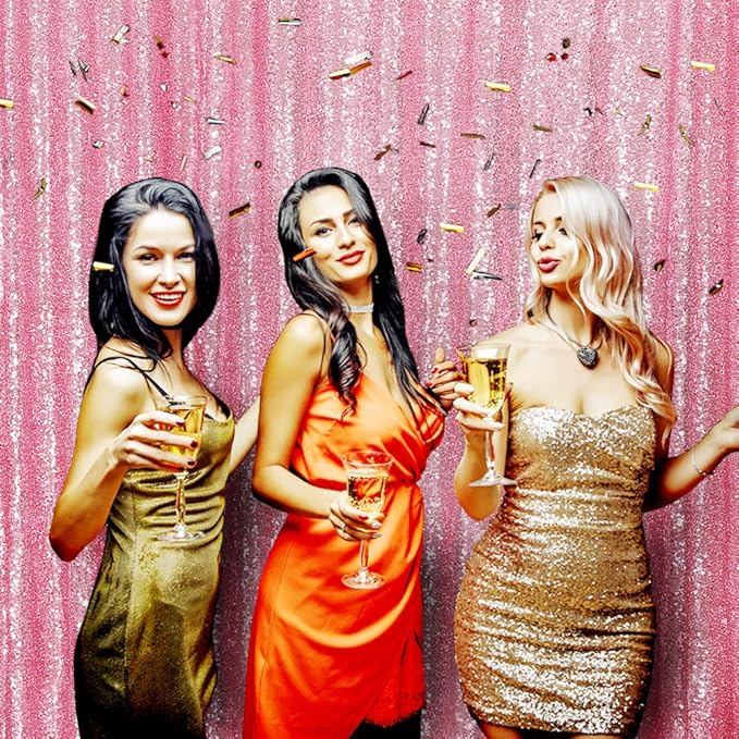 Poise3EHome Fuchsia Pink Sequin Backdrop, 6Ft x 8Ft Glitter Photography Background Curtains for Party Baby Shower Wedding Birthday Decoration