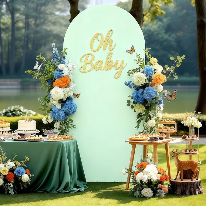 6.6FT Sage Green Arch Cover - Polyester Fitted Wedding Arch Stand Covers Round Top Chiara Arch Backdrop Cover for Birthday Party Banquet Photo Background Decoration