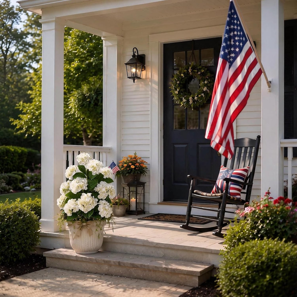 hydrangea artificial tree flowers for outdoor faux bush shown in use