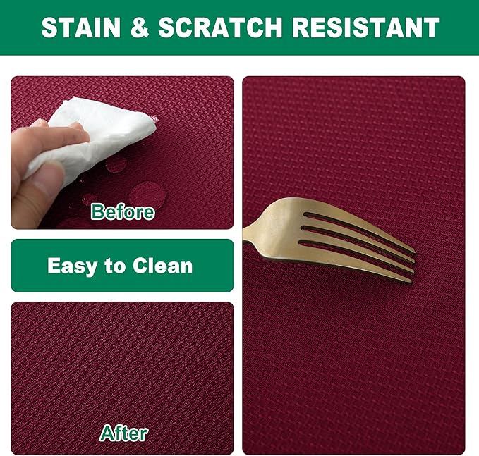 Biscaynebay Textured Fabric Christmas Square Table Cloth 70x70 Inch, Burgundy Water Resistant Tablecloths for Dining, Kitchen, Wedding, Parties etc. Machine Washable