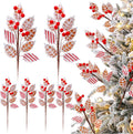 Sosation 6 Pcs 17 Inch Gingerbread Christmas Decorations Gingerbread Tree Topper Picks and Leaf Spray with Red Berries Brown Christmas Tree Picks with Snowflakes for Holiday Wreath Decor Topper Home