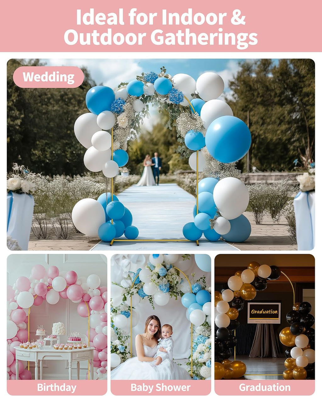 pureegg gold arch backdrop stand set, metal, set, package contents