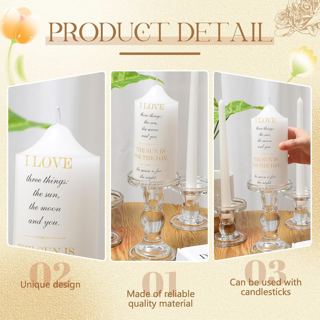 MTLEE 3 Unity Candles with Candle Holder for Wedding Unity Candle Set Include 1 Pillar and 2 Taper Candles for Ceremony Wedding Accessories Baptism Catholic Church (Love Things)