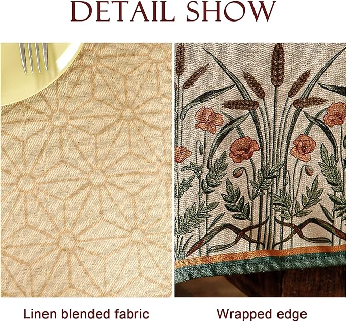 patdrea Designer French Light Brown Rectangle Table Cloth,Linen Floral Durable Breathable Tablecloth,Decorative for Kitchen Dining,Parties,Tea Party,Christmas,Thanksgiving63 x87-Cudillero