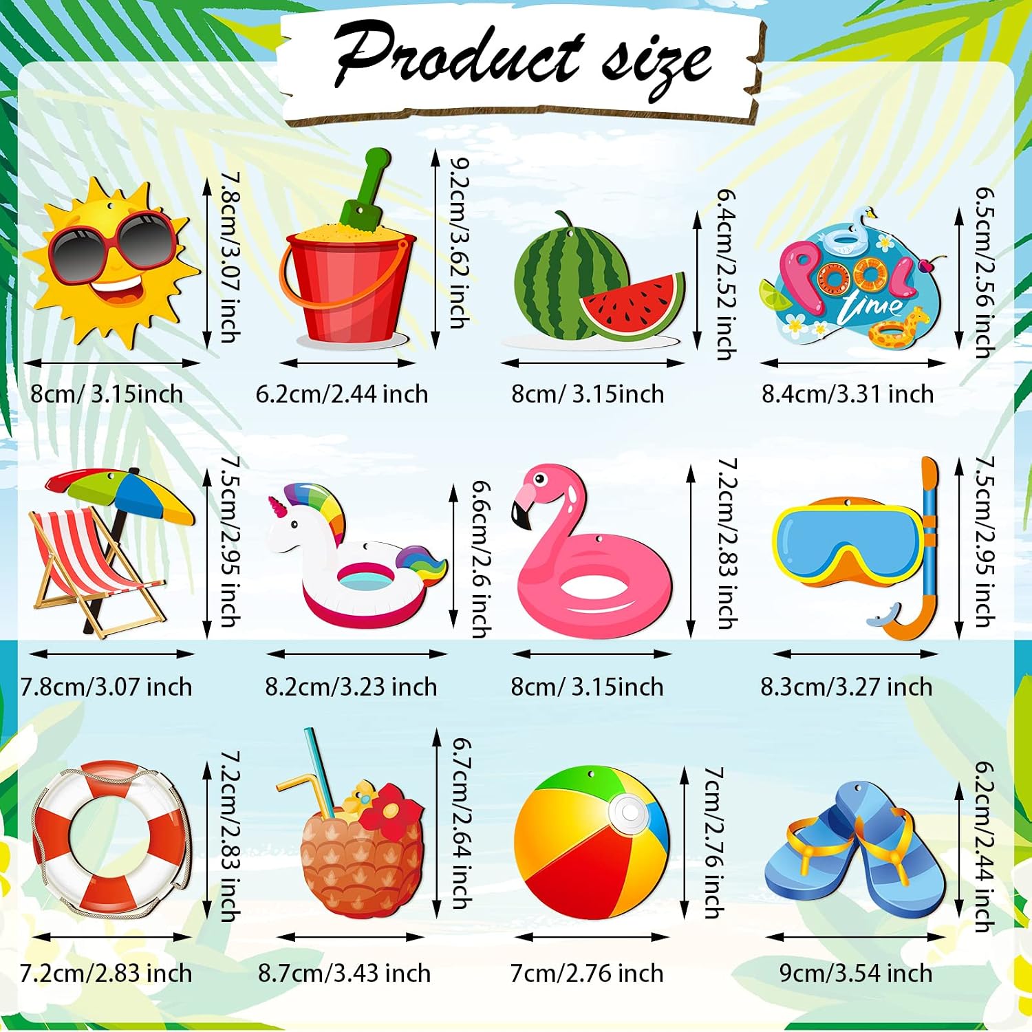 Chunful 36 Pieces Summer Tree Ornaments Christmas in July Wood Hanging Decoration Beach Wooden Slices Winter Tree Ornaments with String for Luau Hawaiian Party Supplies (Pool Style)