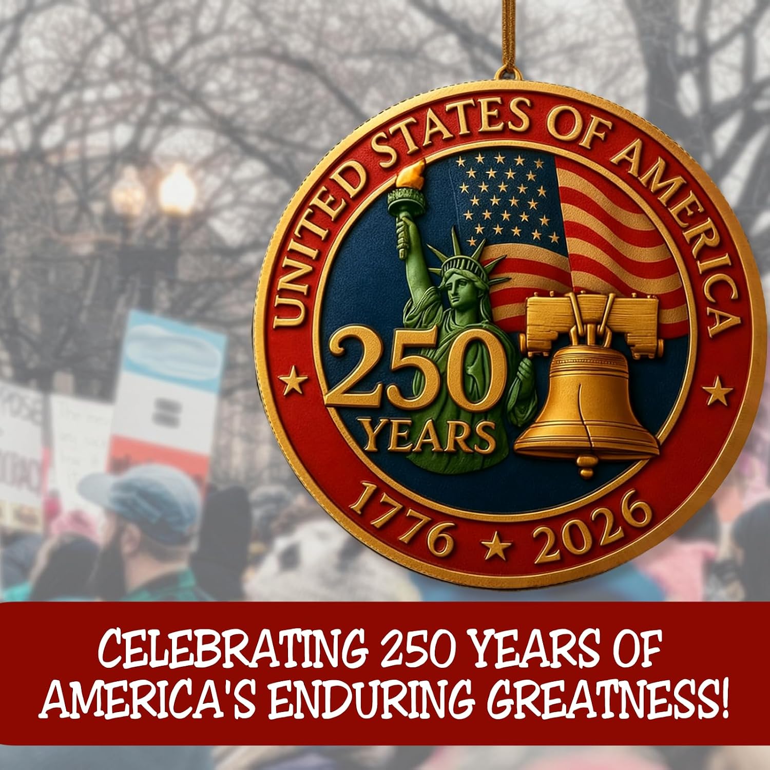 United States 250th Anniversary Ornament 1776 2026 Patriotic Liberty Bell Decoration America 250 Commemorative Ornament Vintage USA 250th Celebration Christmas Ornament