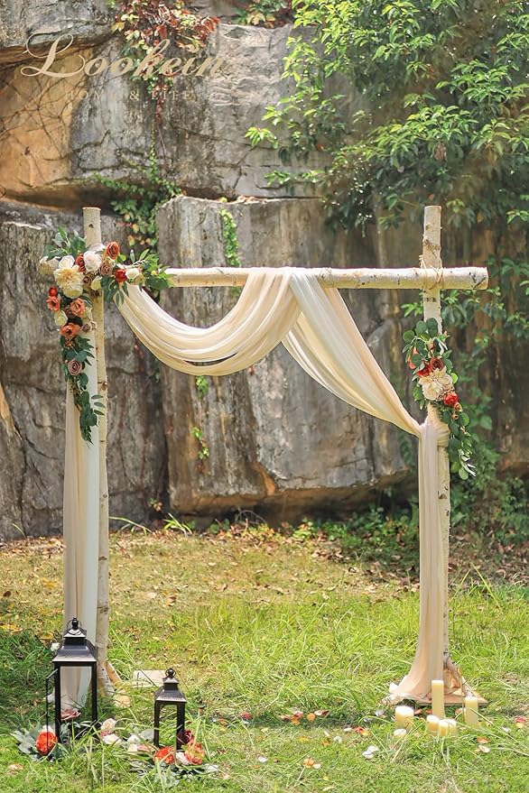 Lookein Chiffon Arch Fabric Drapes for Wedding Arbor Ceremoney Backdrop Decoration Stair Swag, 3 Panels 30" Wide 6 Yards, Cream & Nude