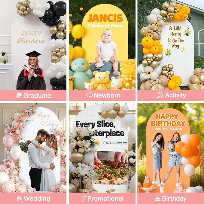 Custom Arch Cover - Personalized Arch Backdrop Covers with Photo Text for Baby Shower Wedding Holiday Birthday Graduation Party 4~7.2 FT (Arch)