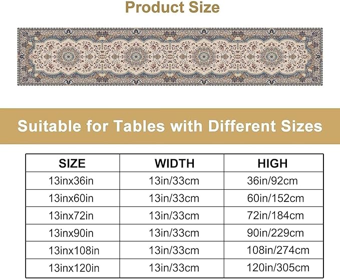 Boho Vintage French Table Runner,Retro Flower Rustic Country Style Floral Print Pattern for Home Kitchen Table Decor Dining Coffee Room Garden Party Decor 13x60in