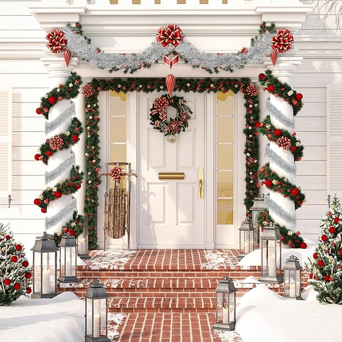 32.8 Ft Silver Christmas Tinsel Garland Metallic Shiny Tassle Banner Wall Hanging Tinsel Streamers Backdrop for Christmas Holiday Birthday Supplies Indoor Outdoor Ornaments Home Decor