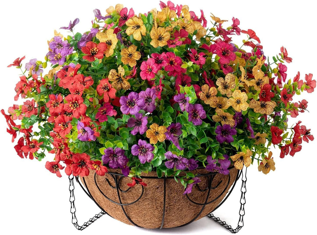 hyeflora 2 set artificial outdoor flowers hanging basket on a desk or shelf