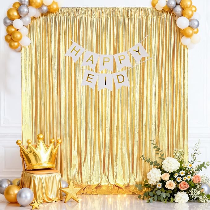 Gold Backdrop Curtains for Birthday Party: 4.8ftx8ft Sequin Background Baby Shower Curtain Drapes for Graduation Arch Backdrop
