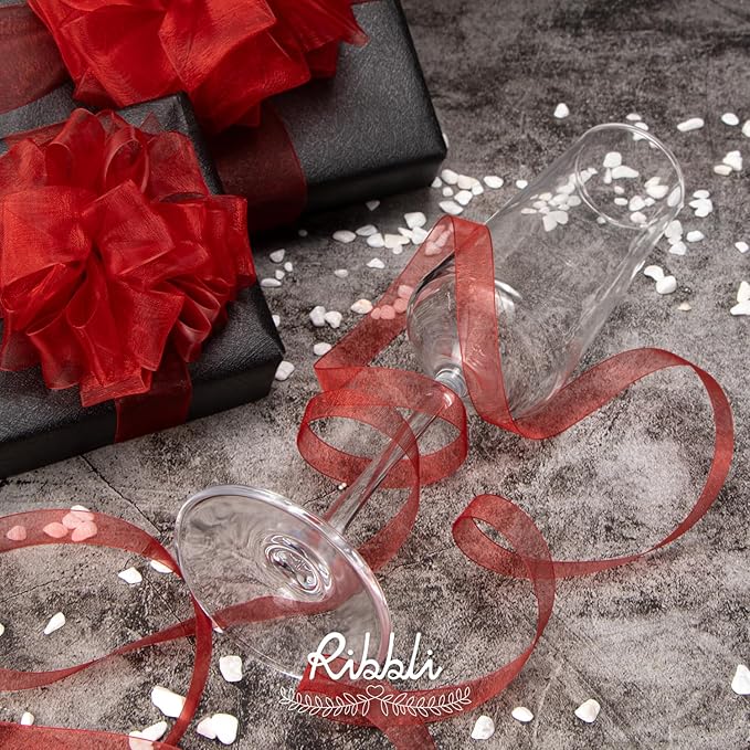 Ribbli Red Sheer Organza Ribbon,1-1/2 Inch x Continuous 50 Yard Use for Gift Wrapping,Bouquet Wrapping,Wedding Decoration,All Crafting and Sewing
