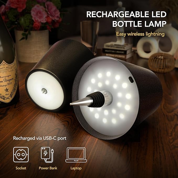 Wireless Bottle Lamp PRIDOLA for Any Type of Bottle, LED Bottle Lamp for Indoor & Outdoor, 100% Waterproof, Adjustable Brightness and Light Temperature 3000-6000K, Wireless & Rechargeable (Blue)