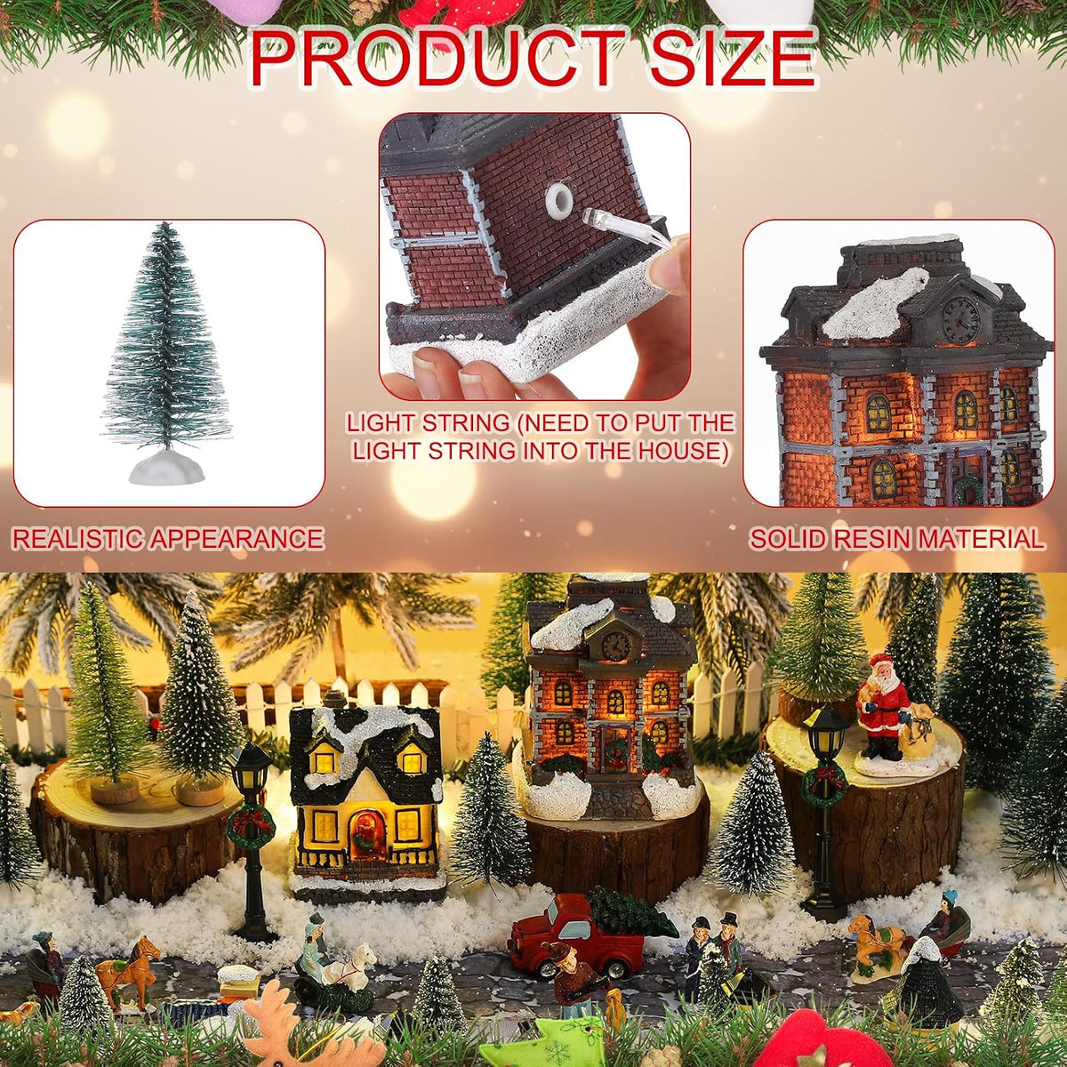 wettarn 27 pcs lighted christmas village houses figurines shown in use