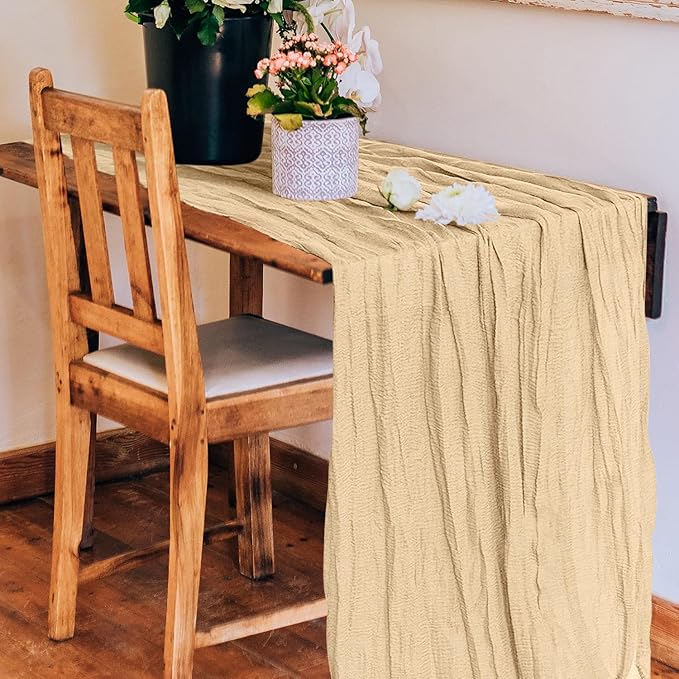 6 Pack Cheesecloth Table Runner 10Ft Christmas Gauze Boho Table Runners for Wedding Decor Bridal Shower Decorations(35" x 120")