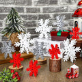 Qunclay 20 Pcs Wooden Snowflake Decorations 3D Snowflake Tabletop Decor Christmas Signs and Centerpiece for Winter Wonderland Decorations Xmas Tiered Tray Decor(Red, Gray, White)
