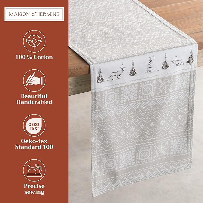 Maison d' Hermine Table Runner 100% Cotton Double Layer Table Runners 108 inches Long for Thanksgiving Christmas Decorations Home Kitchen Dining Party Wedding (Cozy Christmas, 14.5" x 108")