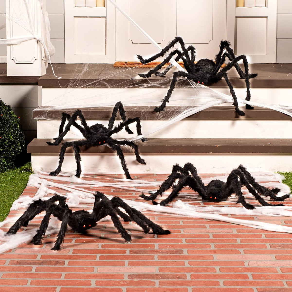 JOYIN 4 Packs Halloween Outdoor Decorations Spider Set, Scary Large Spiders f...