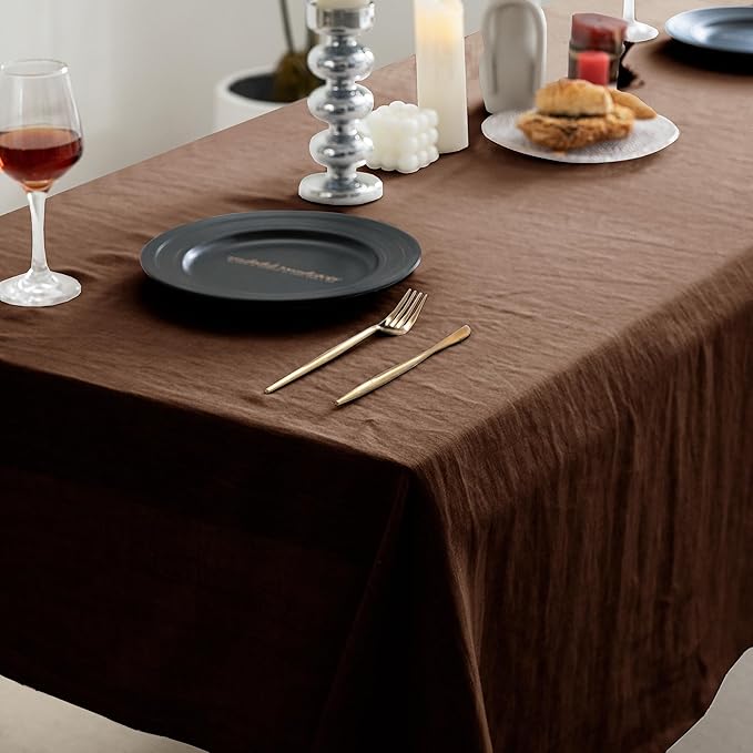 EVERLY 100% Pure Linen Rectangle Tablecloths 60x108Inches for Dining,Buffet Parties,Events,Weddings and Restaurants,Decorative Halloween,Thanksgiving Machine Washable Tablecloths-Chocolate