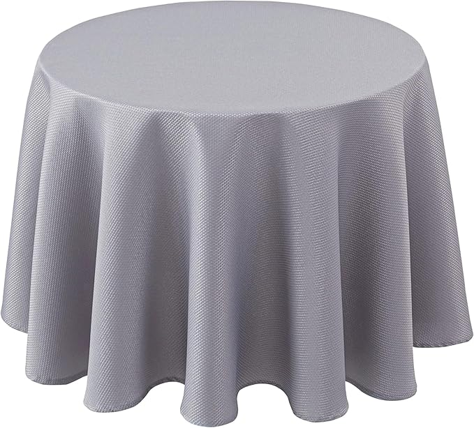 Biscaynebay Textured Fabric Round Tablecloths 60", Silver Grey Water Resistant Table Cloth Small Circle Folding Table Covers for Dining, Kitchen, Wedding & Parties, etc Machine Washable