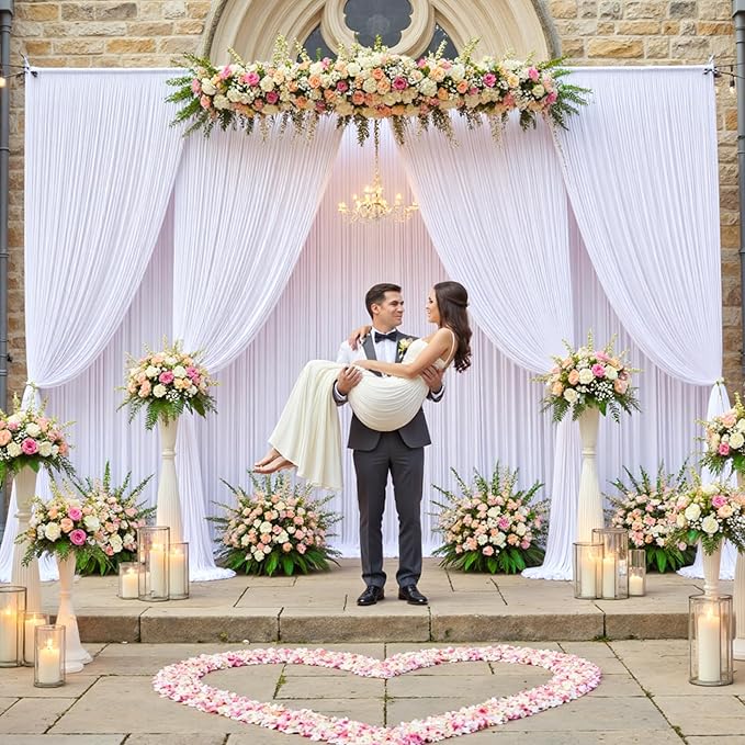 20×14 ft White Wrinkle Free Backdrop Curtain, Soft Silky Polyester Wedding Drapes 4 Panels 14ft Height Photo Backdrop Curtains for Parties Birthday Baby Shower Photography Background Cloth