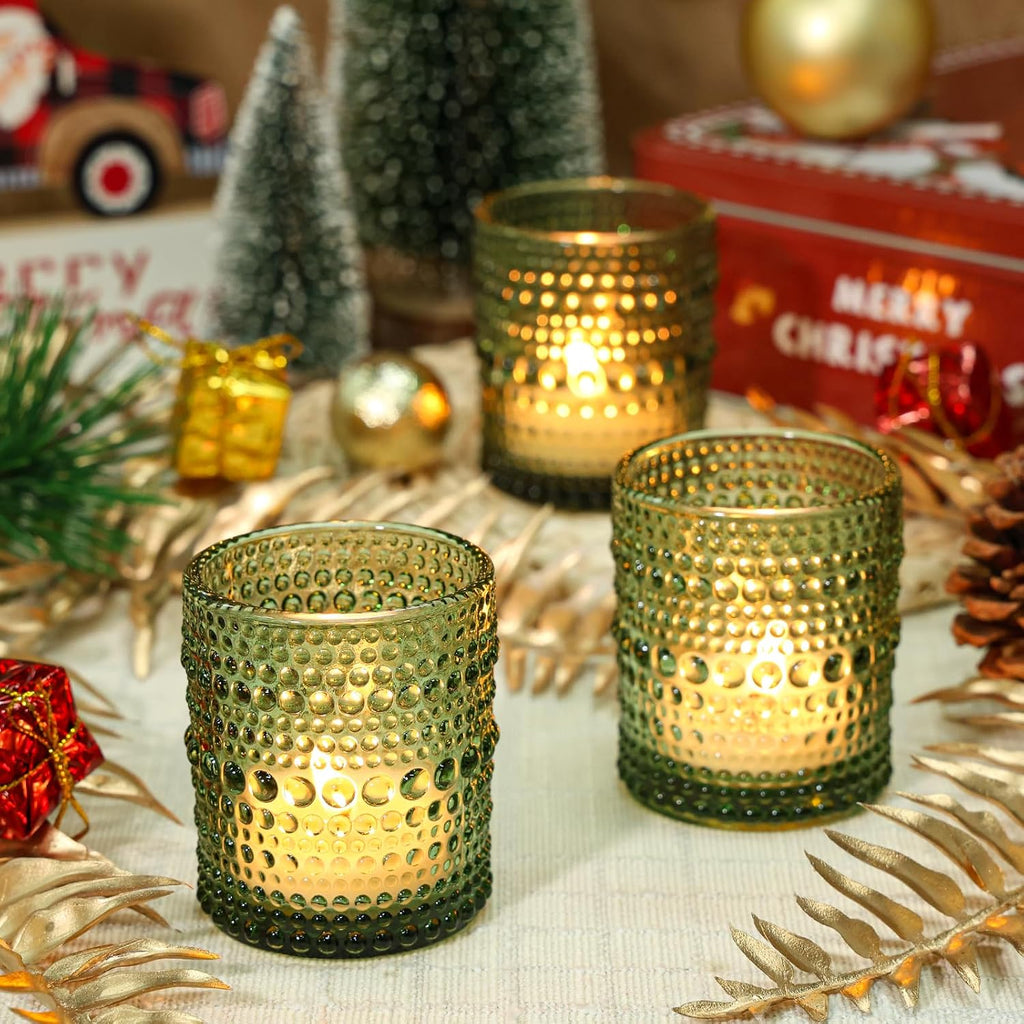 SUPMIND 24 Pcs Votive Candle Holders, Glass Holders Bulk for Table Centerpiece, Tea Lights Candle Holders for Wedding Shower, Party and Home Decor Green