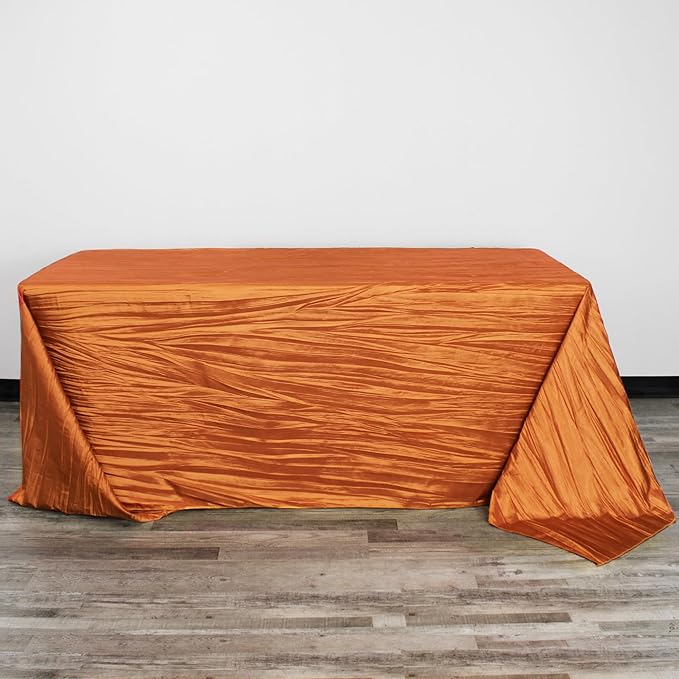 YOUR CHAIR COVERS - 90 x 156 inch Rectangular Crinkle Taffeta Tablecloth - Burnt Orange, Rectangle Table Linens for 8 ft Rectangular Tables, Wedding Crushed Table Cloth
