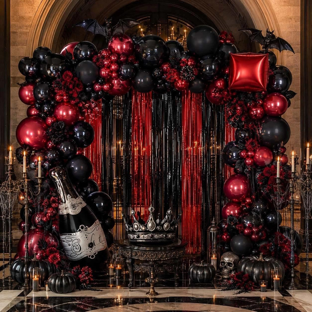 red black party balloon kit 2pack foil fringe, main product view