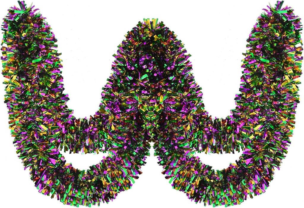 Mardi Gras Tinsel Garland Metallic Tinsel Twist Garland Shiny Carnival Party Hanging Decorations for Mardi Gras Party Indoor and Outdoor Decoration