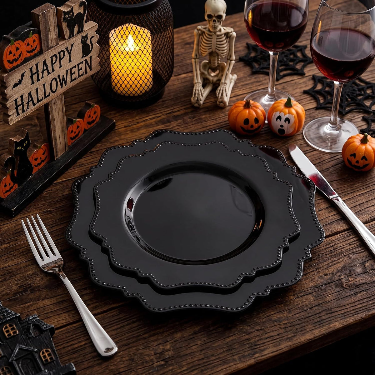 COLOSUS 60PCS Black Plastic Plates, Heavy Duty Disposable Plates for Party.